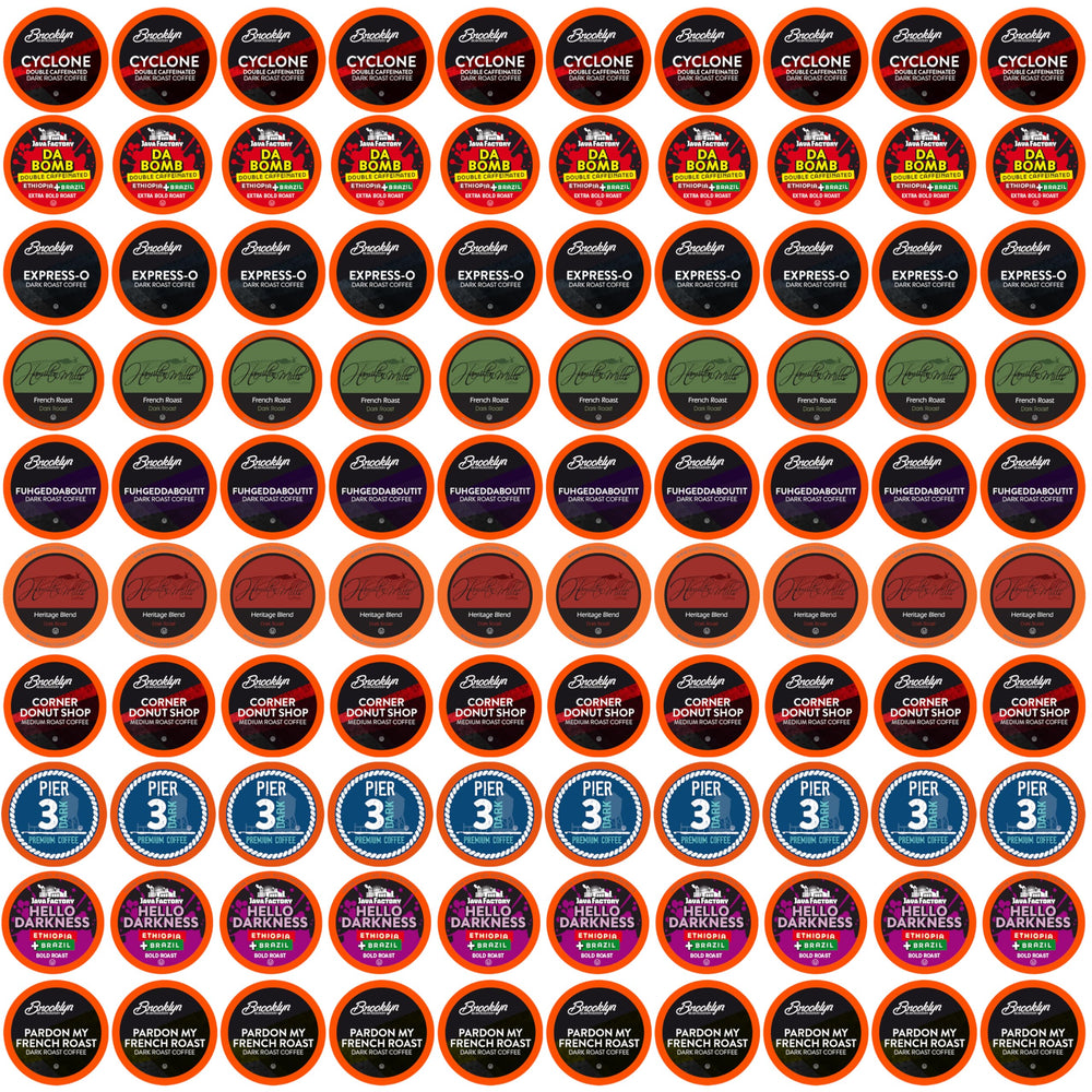 Two Rivers Coffee front packaging showing 100-count sampler and convenience
