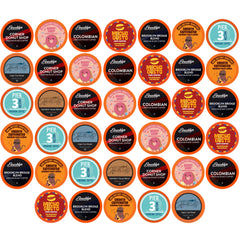 Two Rivers front packaging showing 40-count sampler and variety, promotes convenience