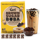Twrl front packaging showing six single-serve brown sugar boba packs for convenience