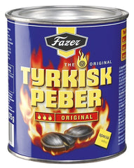 Tyrkisk Peber tin front view showing branding and 375g size for sharing