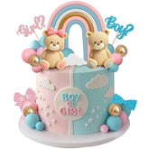 UFROMSKY front view of full 38-piece bear rainbow cake topper set showing variety and value