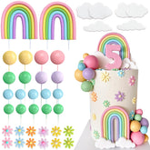 UFROMSKY front view of 38-piece rainbow cake topper set, colorful display benefit