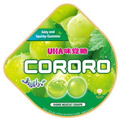 UHA CORORO front packaging showing resealable pouch and grape imagery, convenient for travel