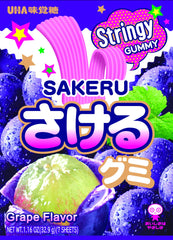 UHA front pouch showing grape gummy packaging and fun stretchable texture