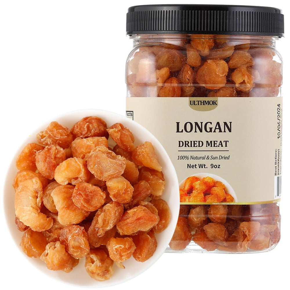 ULTHMOK front packaging showing whole dried longan, highlights natural quality