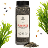 Umino furikake XL front tub showing label and size, highlighting convenience