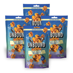 UNBOUND front packaging showing sea salt vinegar walnuts and snacking benefit