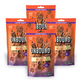 UNBOUND front packaging showing churro walnuts, clear snack branding and convenience