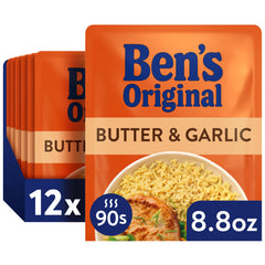 UNCLE BEN'S front packaging showing butter and garlic rice convenience