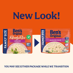UNCLE BEN'S open pouch close-up of fluffy jasmine rice texture for quick serving