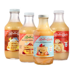 Uncle Bob's Butter Country front view of four-bottle variety pack showing flavors and packaging benefit