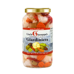 Uncle Giuseppe's jar front label showing product and size for clear identification