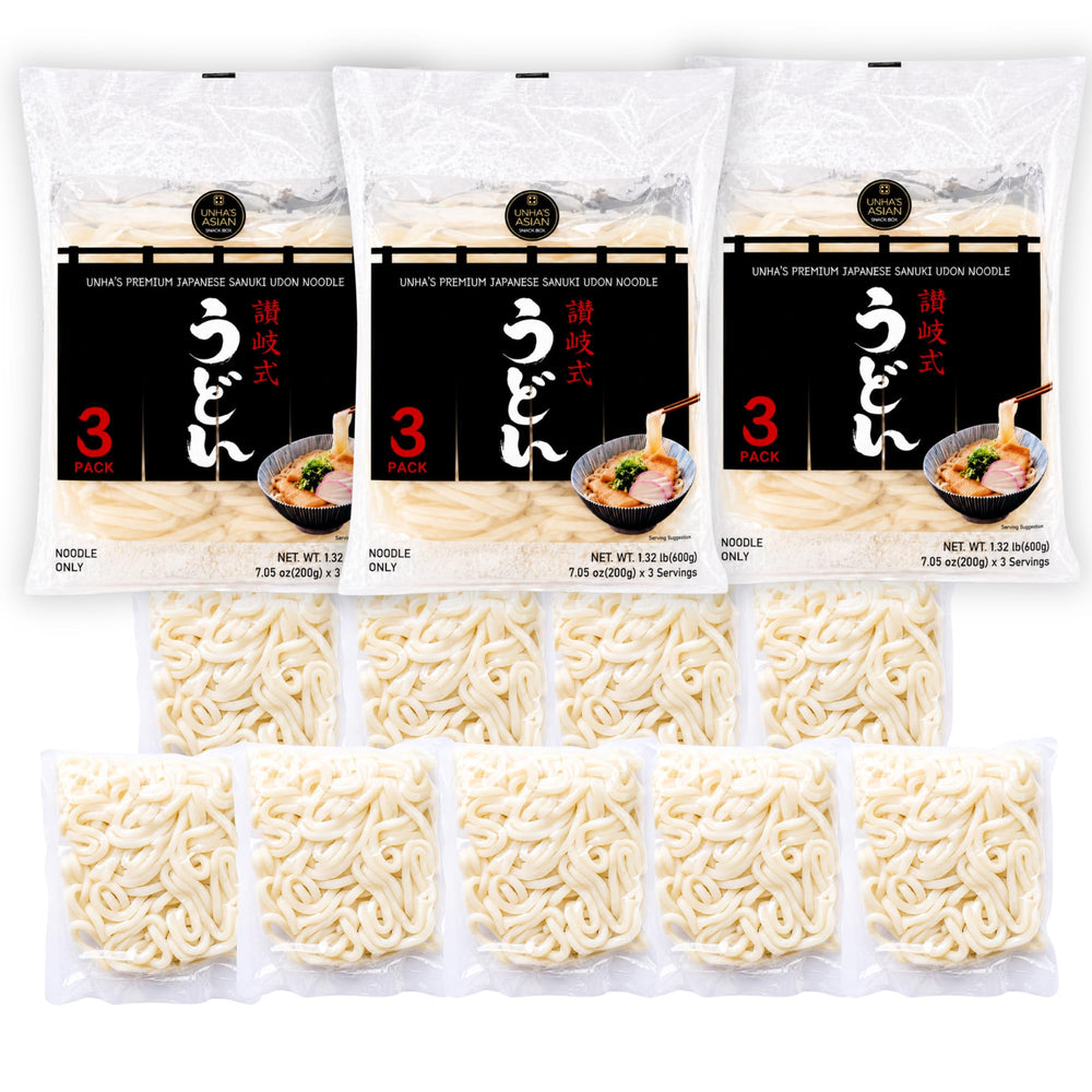 UNHA'S ASIAN SNACK BOX front packaging showing three-pack and product name for easy identification