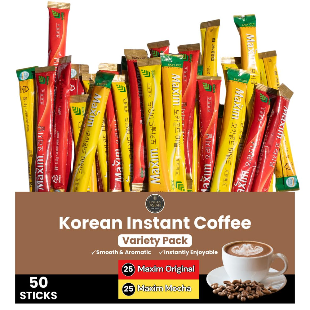 UNHA'S ASIAN SNACK BOX front packaging showing 50-stick pack benefit convenience