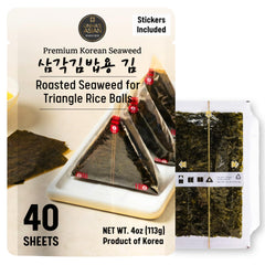 UNHA'S front packaging showing 40 sealed triangle nori sheets and benefits