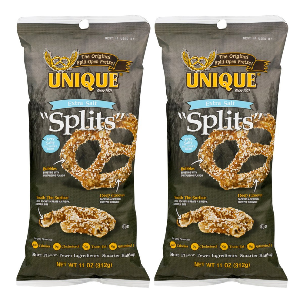 Unique Pretzels front packaging showing 11 oz bag and bold salt for quick identification and convenience