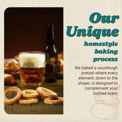 Unique Snacks pretzel ring next to a craft beer glass showing perfect pairing for flavor balance