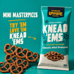 Unique Snacks Knead 'Ems served in a bowl beside dip demonstrating convenient party and snack pairing