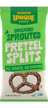 Unique Snacks front packaging showing 8 oz bag and salted pretzels for easy identification