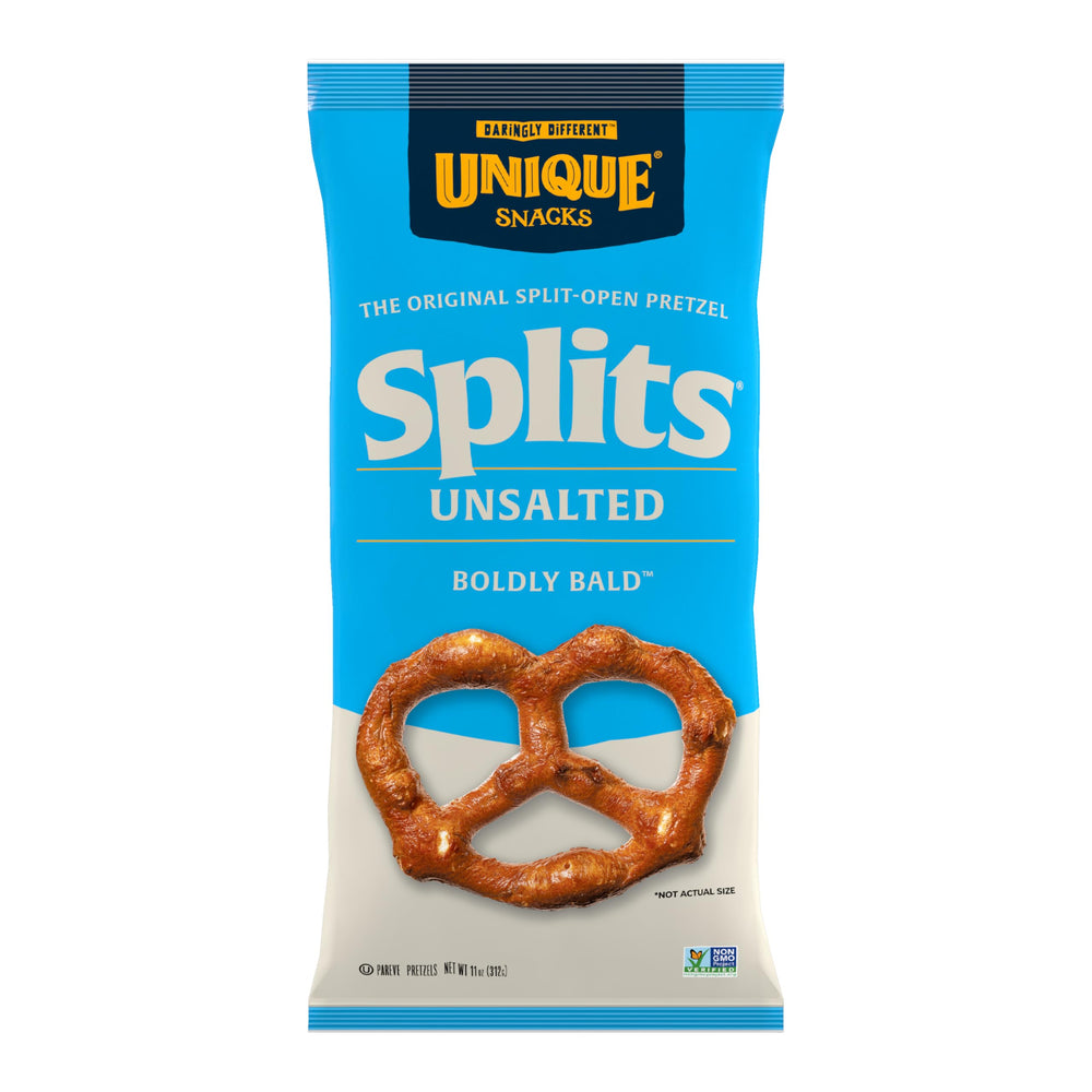 Unique Snacks front packaging showing bag and low-sodium benefit