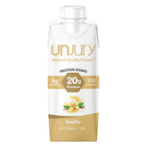 Unjury vanilla front packaging showing bottle and branding with quick protein benefit