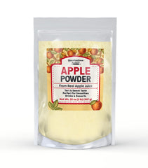 Unpretentious apple powder front packaging showing label and weight for easy identification and storage