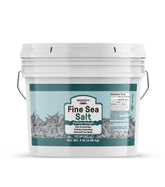 Unpretentious bag front showing 9 lb fine sea salt for economical seasoning