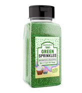 Unpretentious green sprinkles front packaging showing vibrant color and 2-cup size benefit