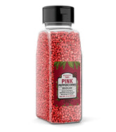 Unpretentious front packaging showing jar and label, keeps peppercorns fresh