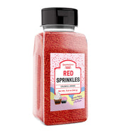 Unpretentious front packaging showing 12 oz shaker and bright red sprinkles