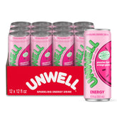 Unwell can front packaging showing Passion Fruit Orange Guava flavor and branding, refreshing energy