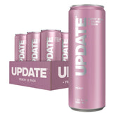 Update peach front packaging showing can and logo, highlights clean energy