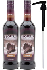 UPOURIA mocha front packaging showing two bottles and included pump for convenience