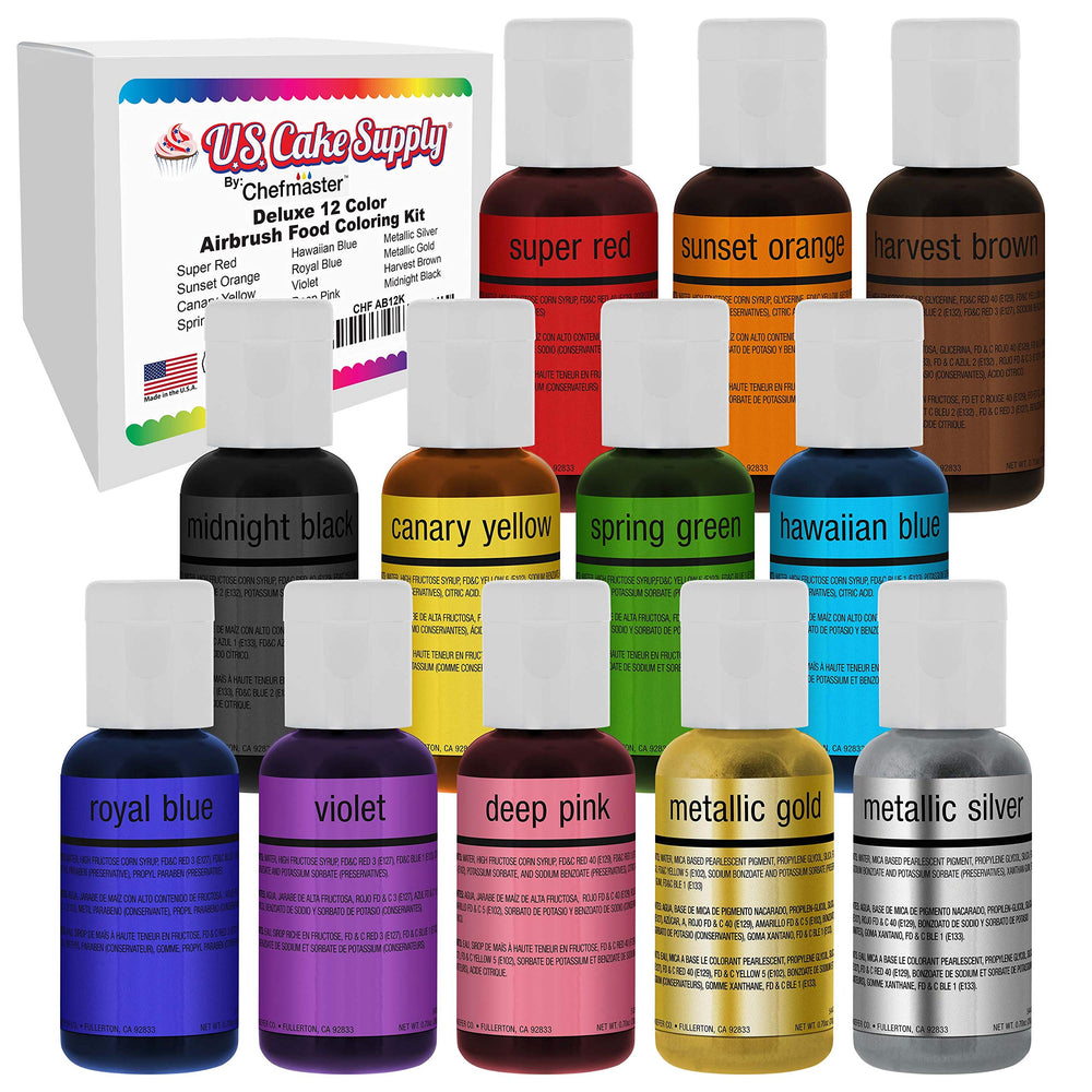 U.S. Cake Supply front packaging showing full 12-color set and benefits