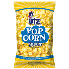 Single Utz butter popcorn bag front view highlighting portable convenience