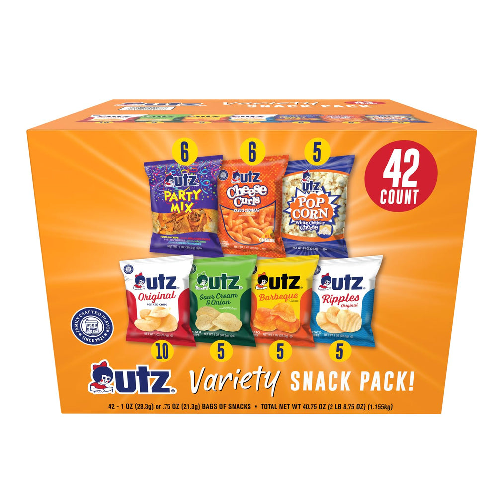 utz variety pack front box showing 42-count selection and convenience
