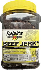 Uxxu Ralph’s Beef Jerky jar front view showing label and resealable lid for freshness