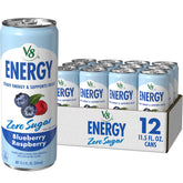 V8 can front view showing blueberry raspberry flavor and quick energy benefit