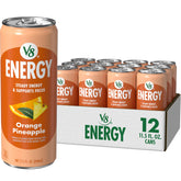 V8 Energy orange pineapple front can showing vibrant label and easy-grip design