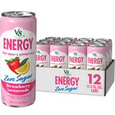 V8 can front view showing Strawberry Lemonade flavor and energetic refreshment