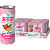 V8 can front view showing strawberry lemonade flavor for refreshing energy