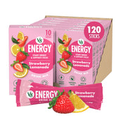 V8 Energy front packet showing strawberry lemonade flavor and convenience