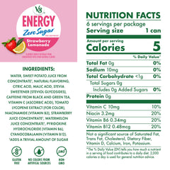 V8 label close-up displaying nutrition and tea-based caffeine benefits