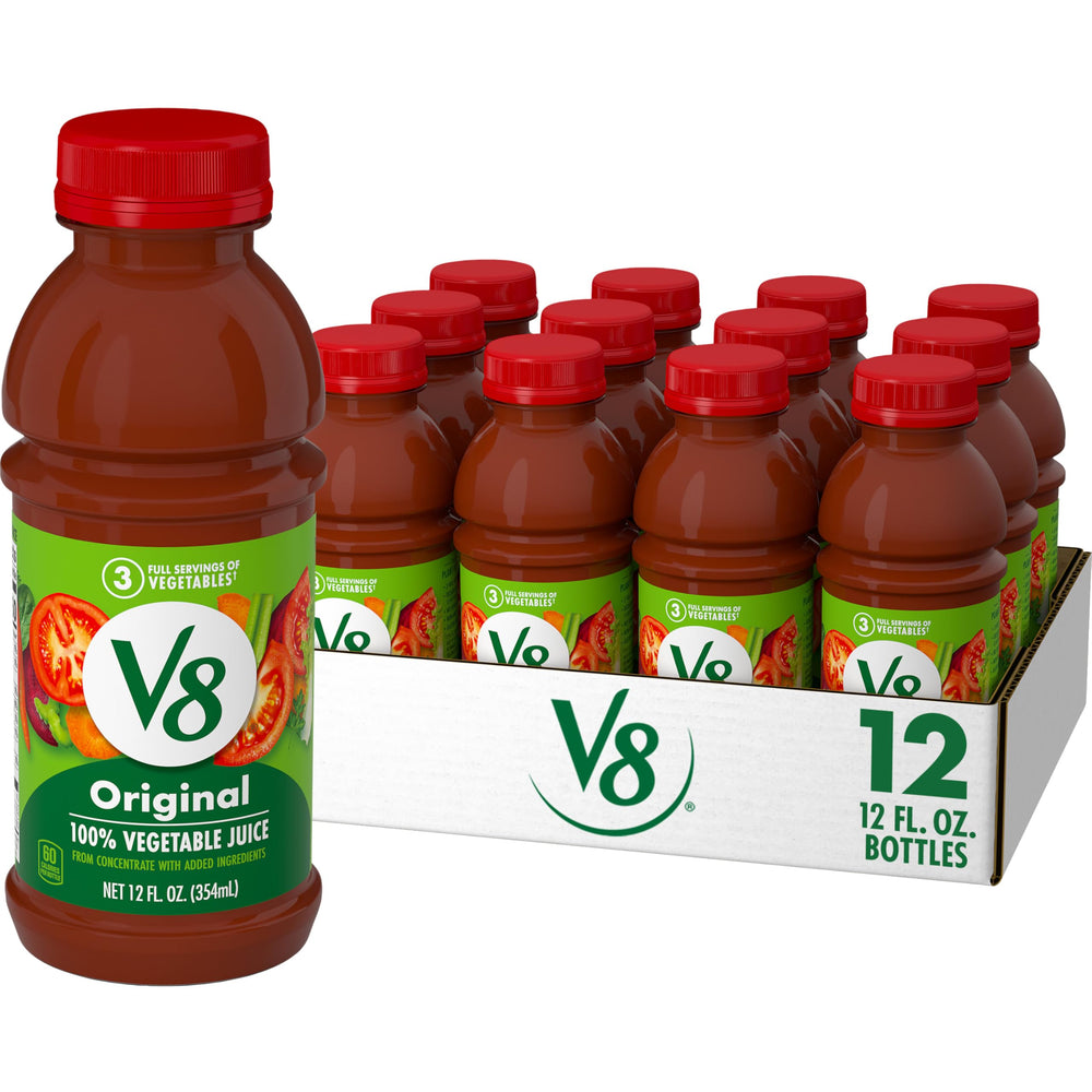 V8 front bottle showing label and branding, convenient vegetable boost