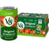V8 front packaging showing 48‑pack and convenience benefits