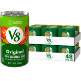 V8 front packaging showing brand and serving info, convenient vegetable boost