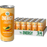 V8 Peach Mango front can showing logo and peach mango flavor benefit refreshment