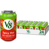 V8 Spicy Hot front can showing branding and spicy vegetable appeal