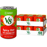 V8 spicy hot front packaging showing can design and brand benefits