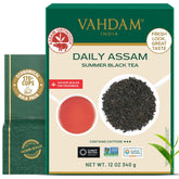 VAHDAM front pack showing 12 oz pouch and resealable benefit